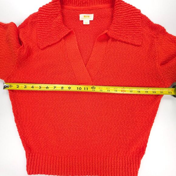NEW Anthropologie Maeve V-Neck Polo Sweater Hot Lava French Girl Old Money Boho - Picture 3 of 6